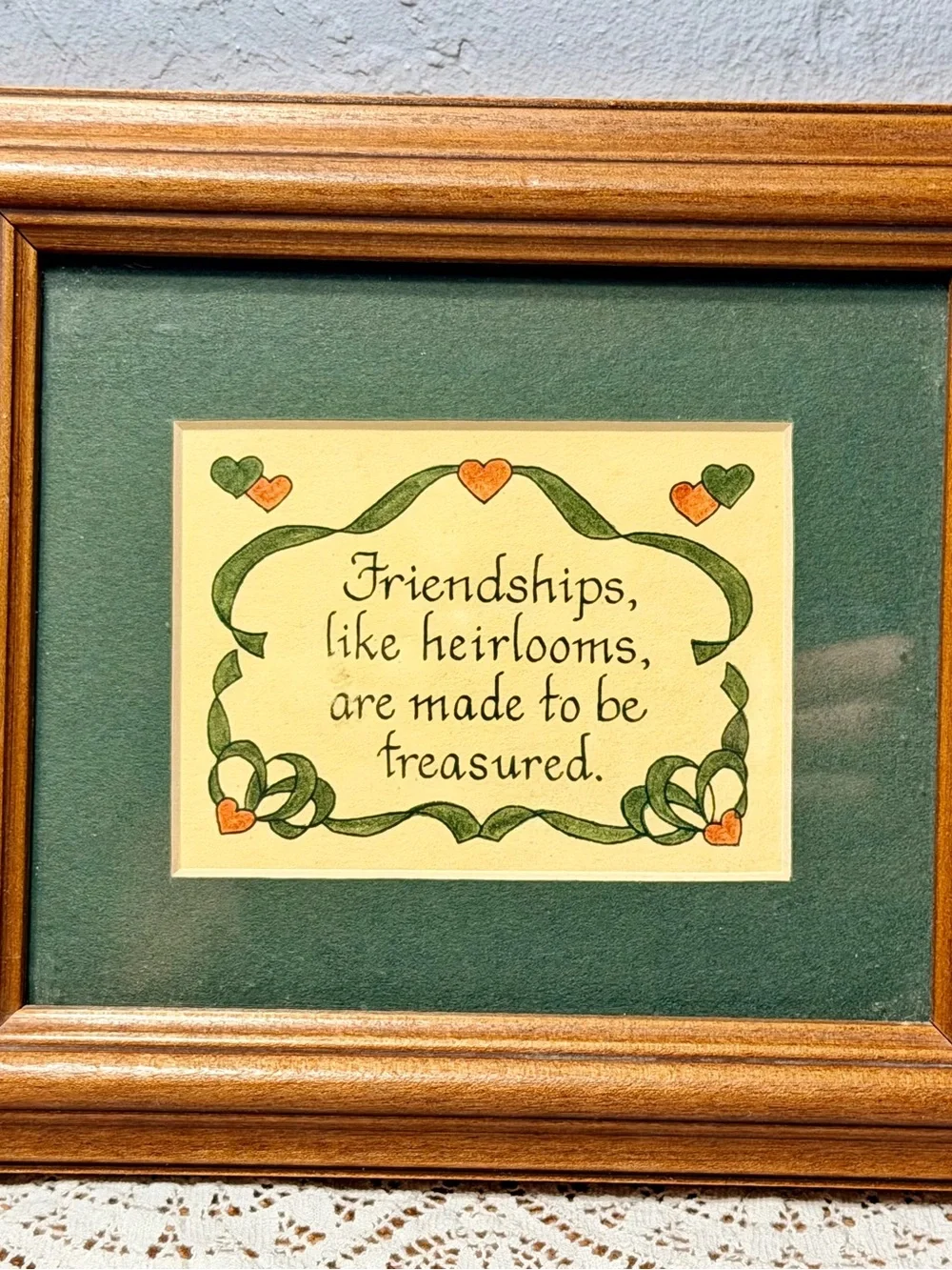 Vintage Framed Friendship Heirloom Wall Art - Green and Tan
